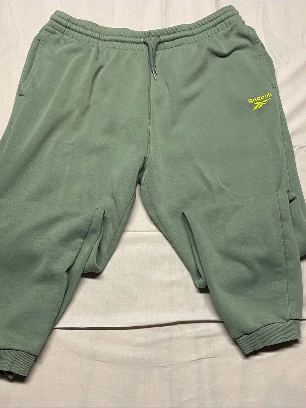 Reebok Sage Green Fleece Jogger Pants with Yellow Logo